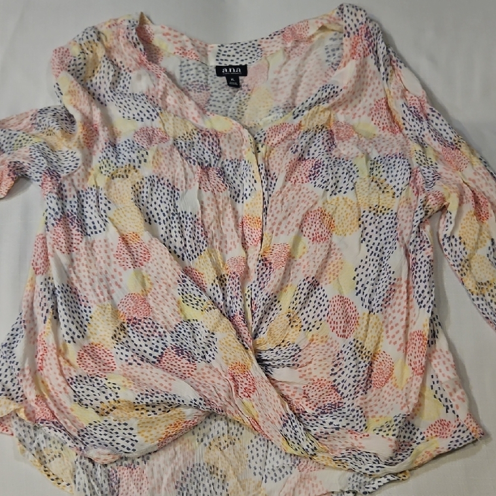 Anna Orange and Blue Ruffled Blouse with Mandarin Collar